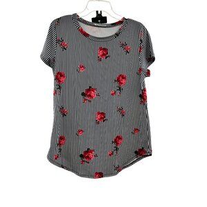 Bombom Womens Striped/Floral Short Sleeve Top Multicolor Size Medium